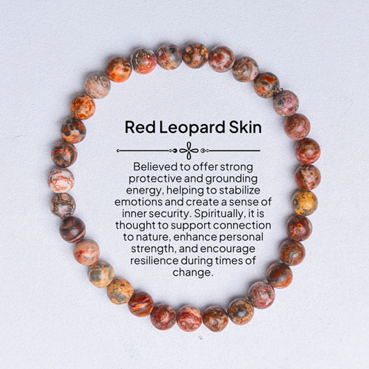 Red Leopard Skin Crystal Bracelet - Protection, Grounding & Connection